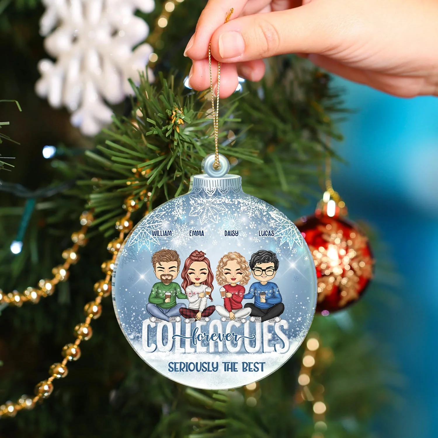 Besties Best Team Forever - Christmas Gift For Colleagues, Sisters, Brothers, Siblings, Best Friends - Personalized Custom Shaped Acrylic Ornament - Image 4
