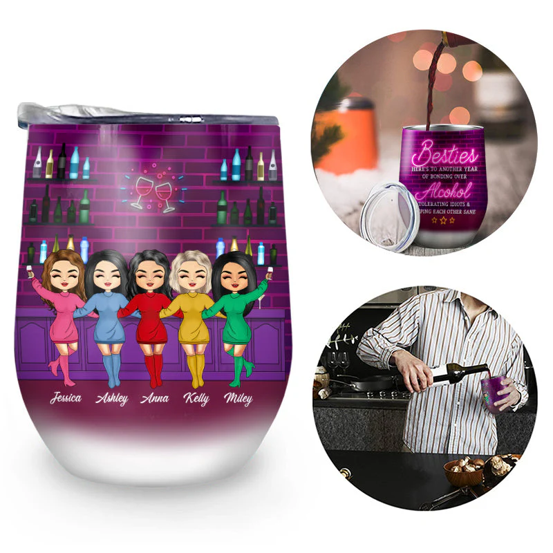 Besties Bonding Over Alcohol - Gift For BFF - Personalized Custom Wine Tumbler - Image 2