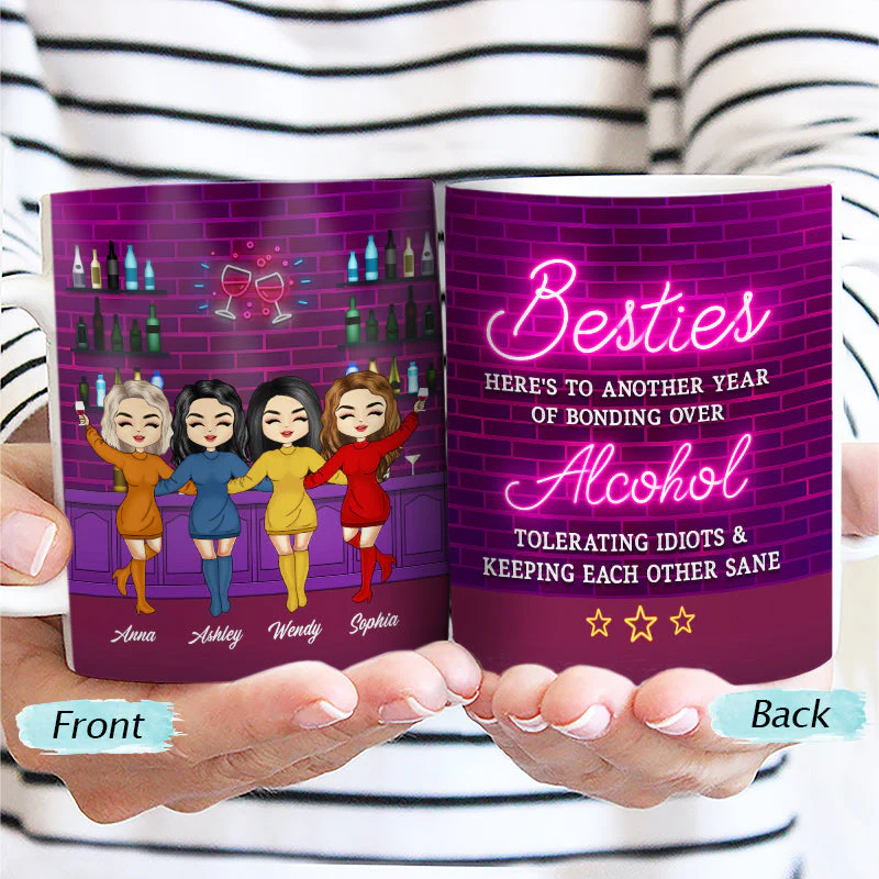 Besties Bonding Over Alcohol - Personalized Custom White Edge-to-Edge Mug - Image 2
