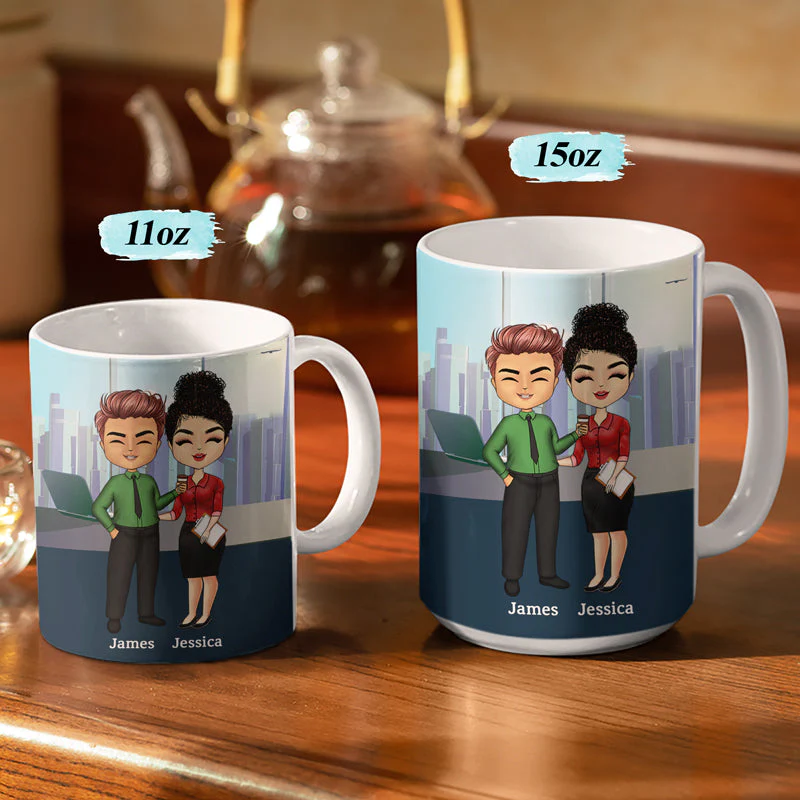 Besties Bonding Over Work Office Friends - BFF Bestie Gift - Personalized Custom White Edge-to-Edge Mug - Image 3