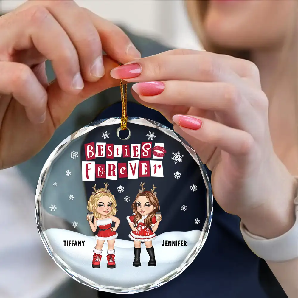 Besties Forever BFF Christmas - Personalized Circle Glass Ornament - Image 4