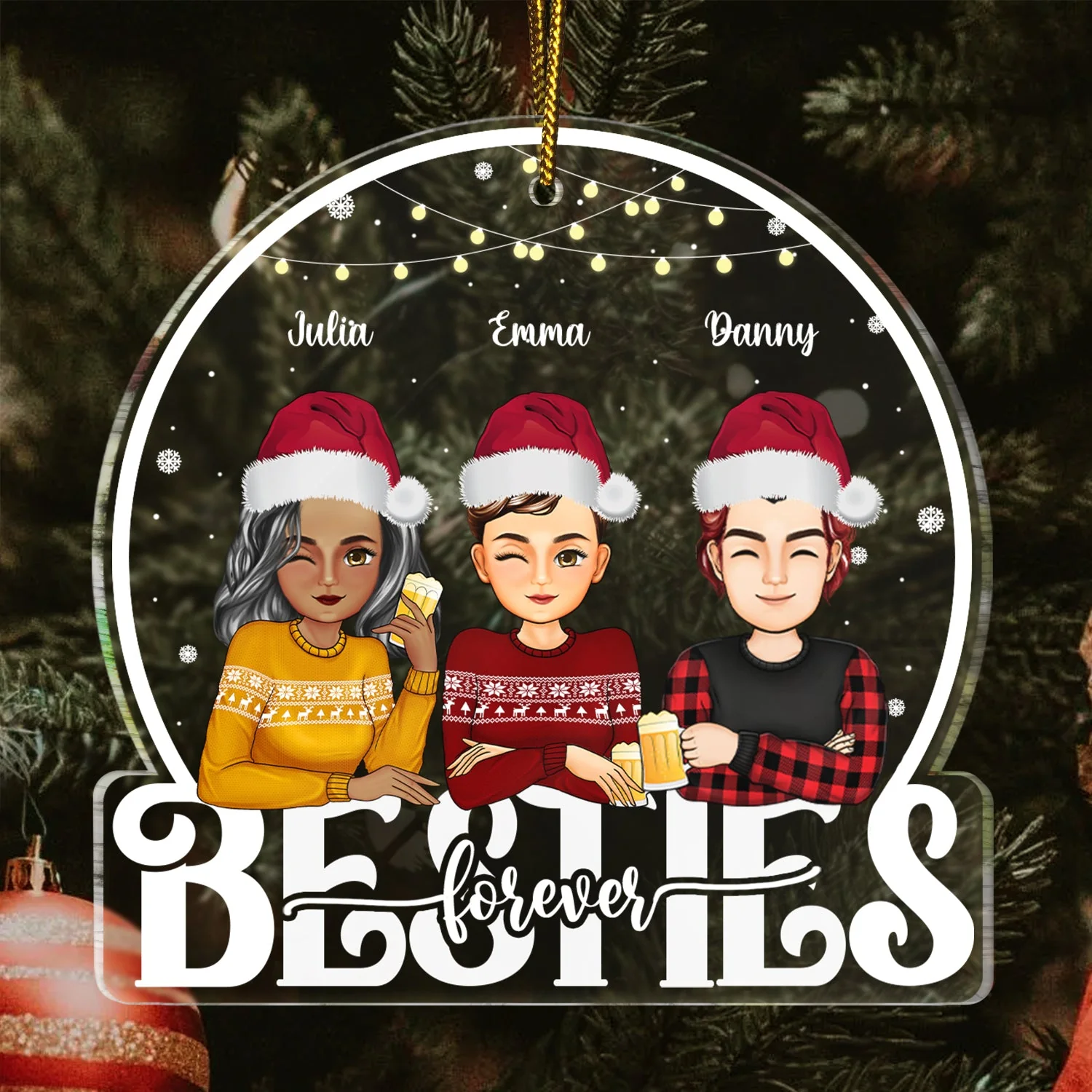 Besties Forever - Christmas, Bestie BFF Gift - Personalized Custom Shaped Acrylic Ornament - Image 3