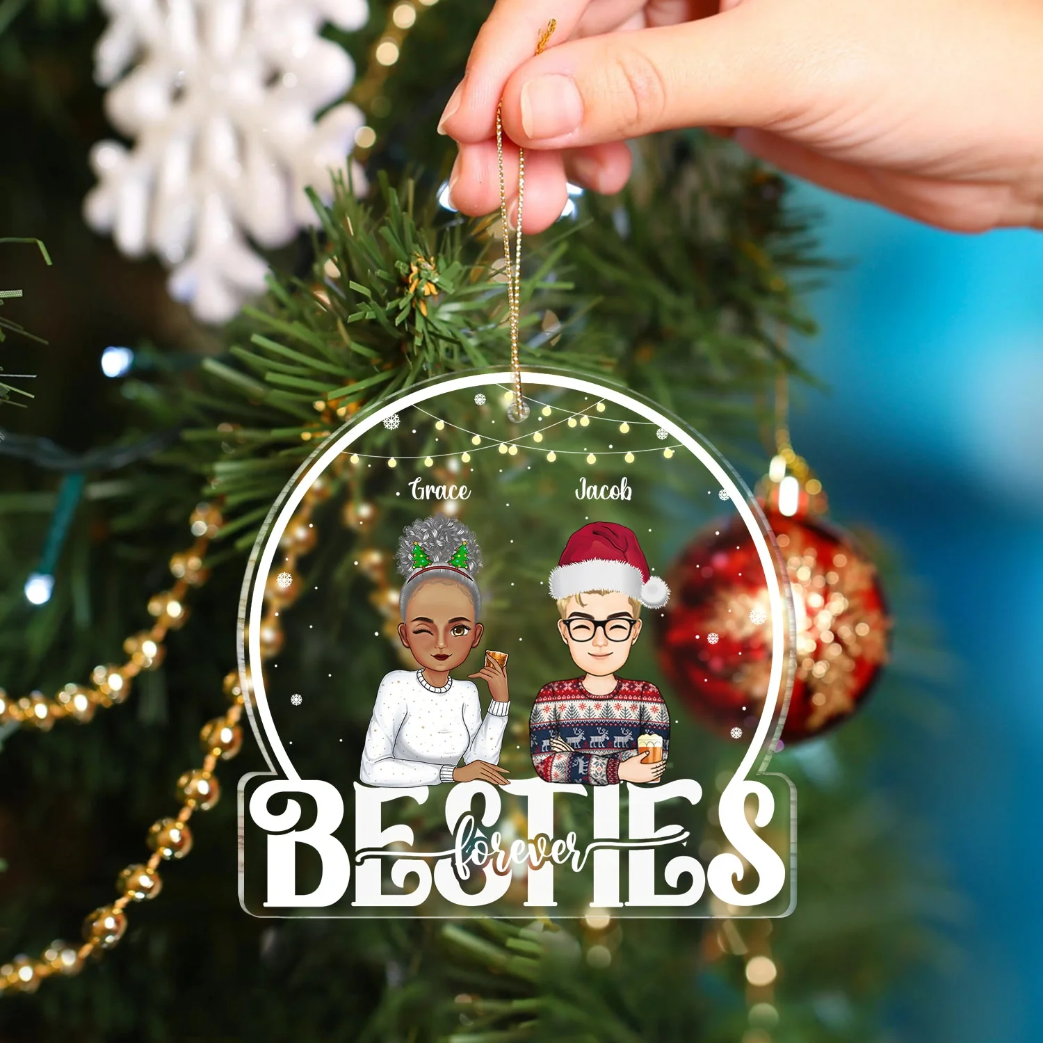 Besties Forever - Christmas, Bestie BFF Gift - Personalized Custom Shaped Acrylic Ornament - Image 4