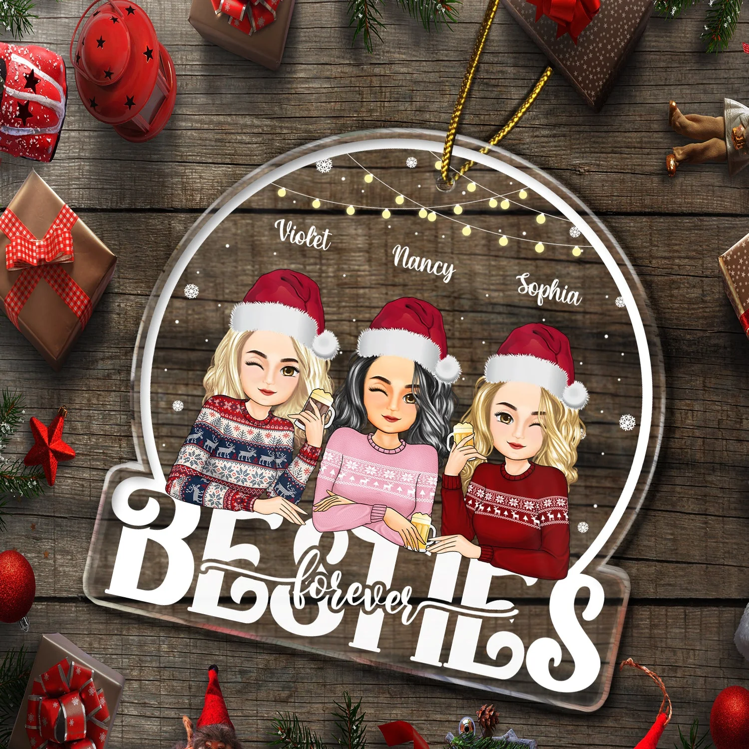 Besties Forever - Christmas, Bestie BFF Gift - Personalized Custom Shaped Acrylic Ornament - Image 5