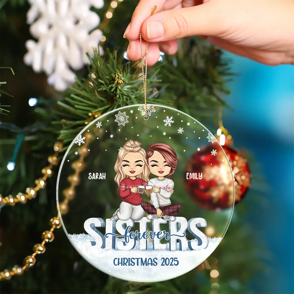 Besties Forever - Christmas Gift For Best Friends And Sisters - Personalized Custom Circle Acrylic Ornament - Image 4