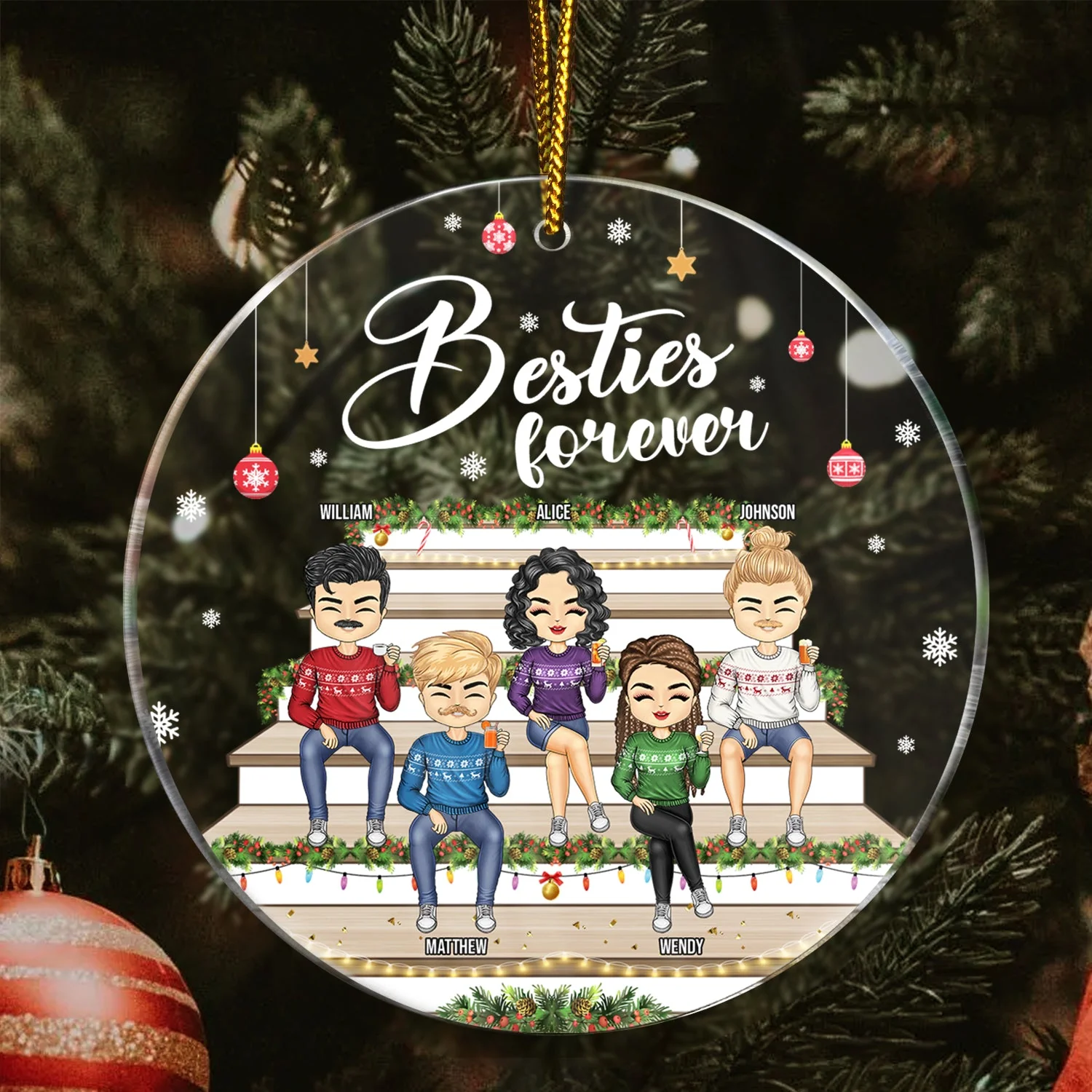 Besties Forever - Christmas Gift For Bestie - Personalized Circle Acrylic Ornament - Image 3