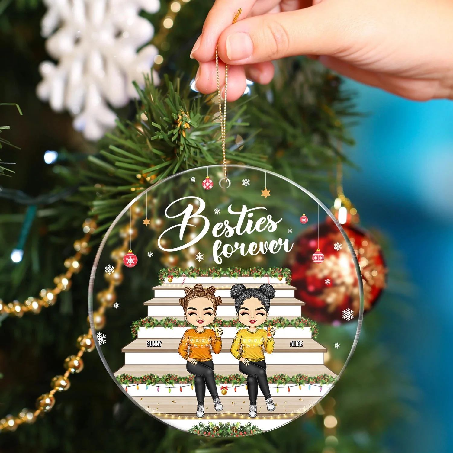 Besties Forever - Christmas Gift For Bestie - Personalized Circle Acrylic Ornament - Image 4
