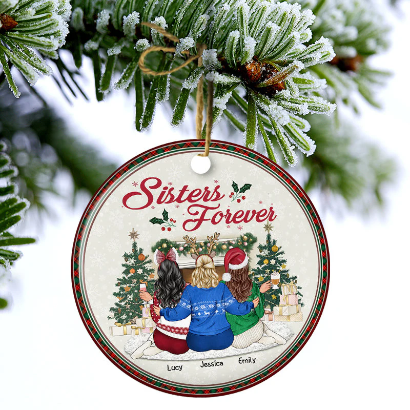 Besties Forever - Christmas Gift For BFF And Sisters - Personalized Custom Circle Ceramic Ornament - Image 3
