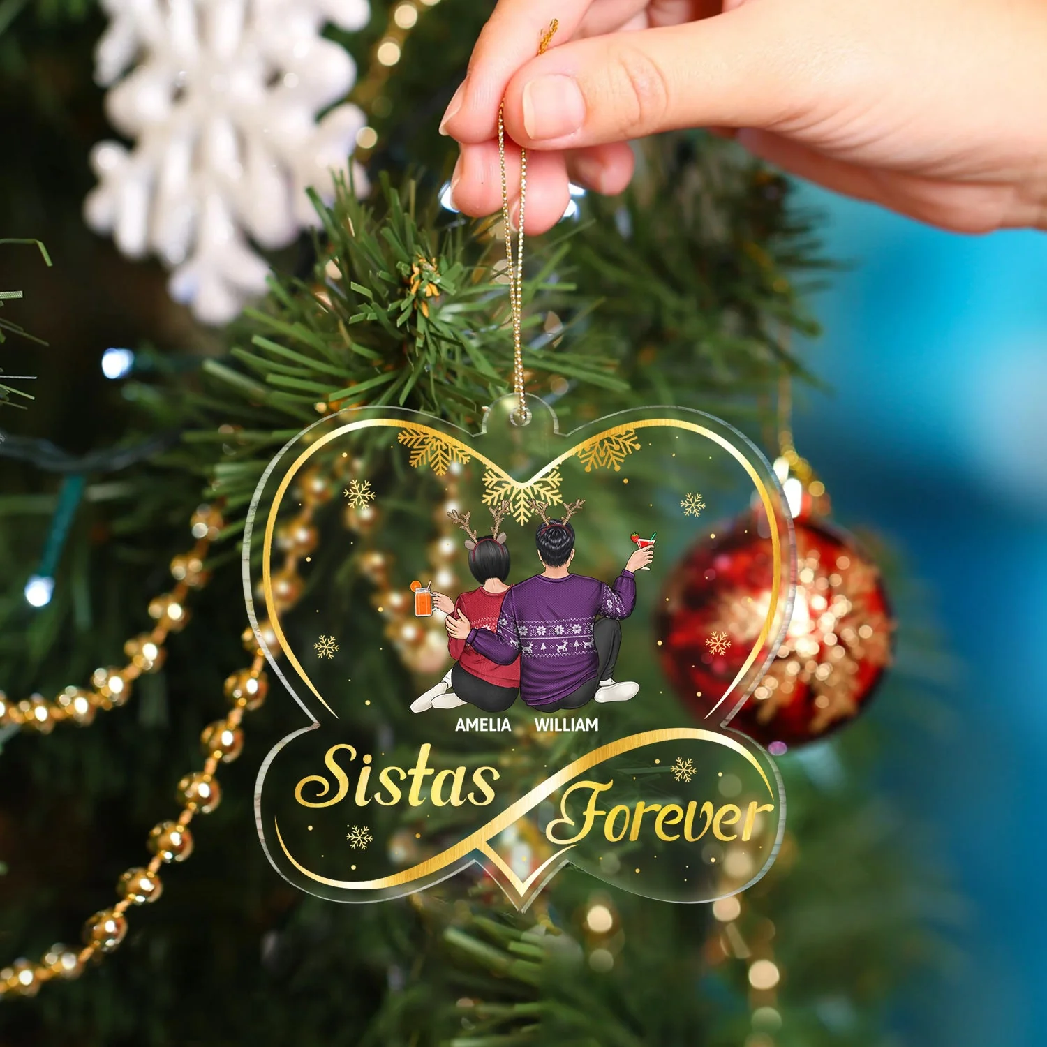 Besties Forever - Christmas Gifts For Best Friends, Sisters - Personalized Custom Shaped Acrylic Ornament - Image 4