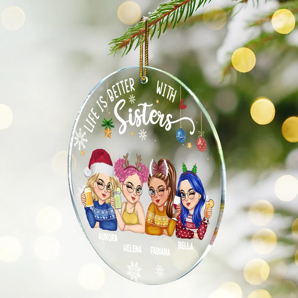 Besties Forever Christmas - Personalized Circle Acrylic Ornament - Image 2