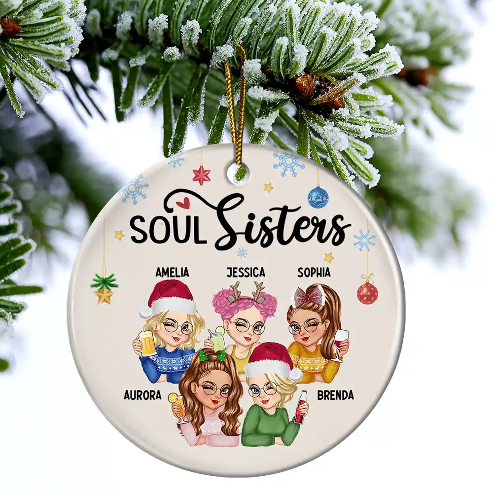 Besties Forever Christmas - Personalized Circle Ceramic Ornament - Image 4