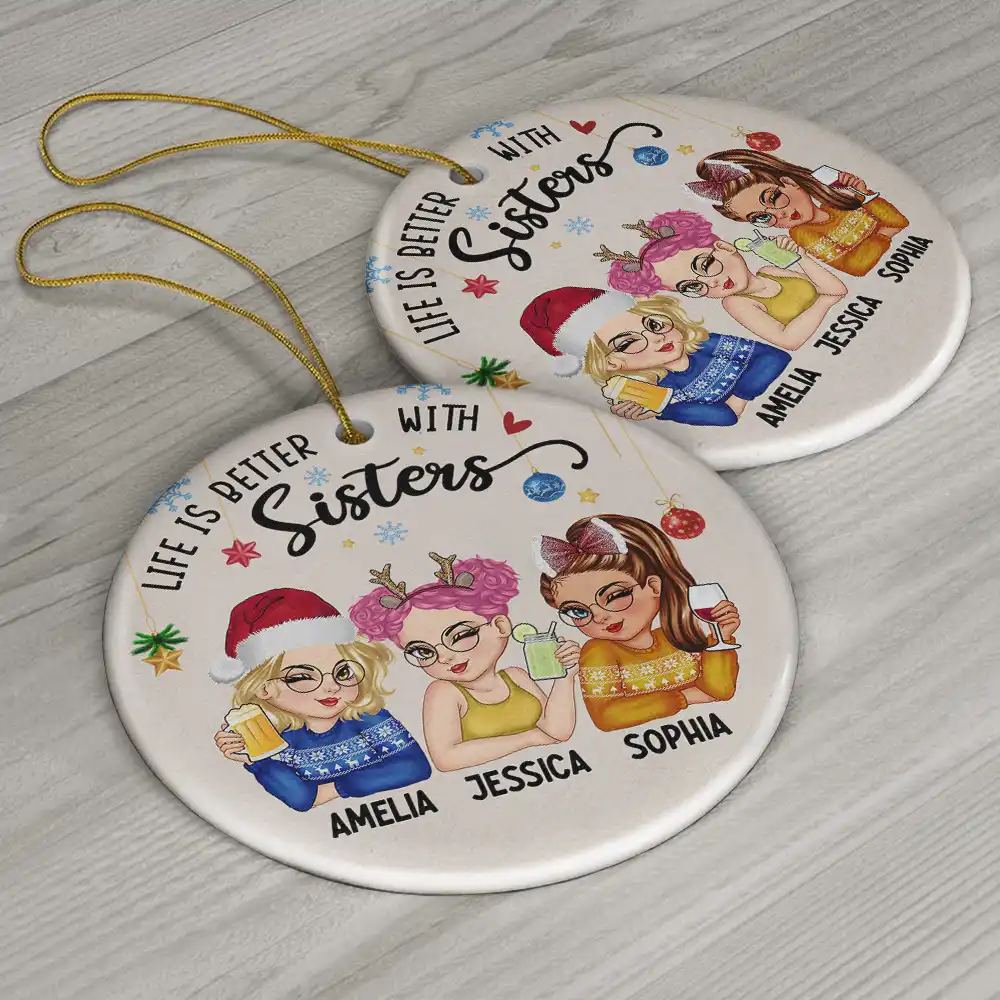 Besties Forever Christmas - Personalized Circle Ceramic Ornament - Image 6