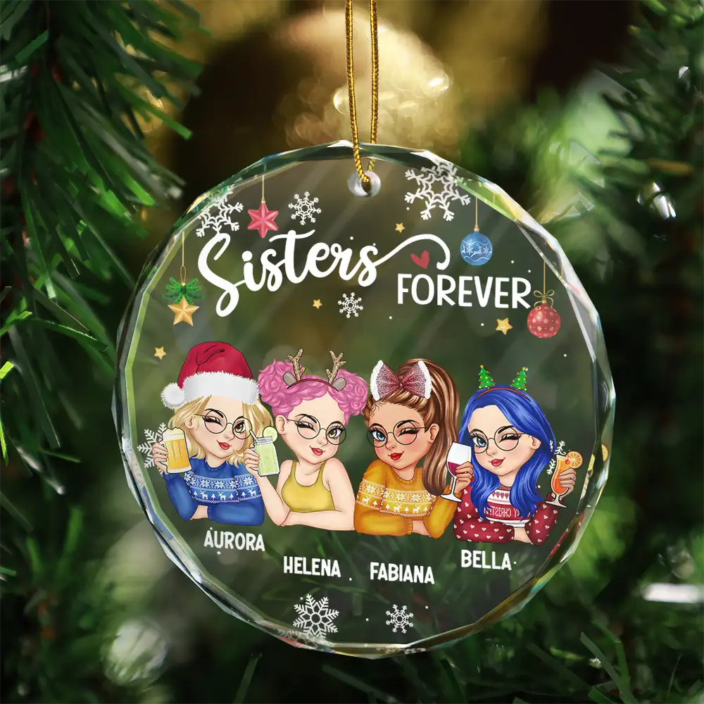Besties Forever Christmas - Personalized Circle Glass Ornament - Image 3