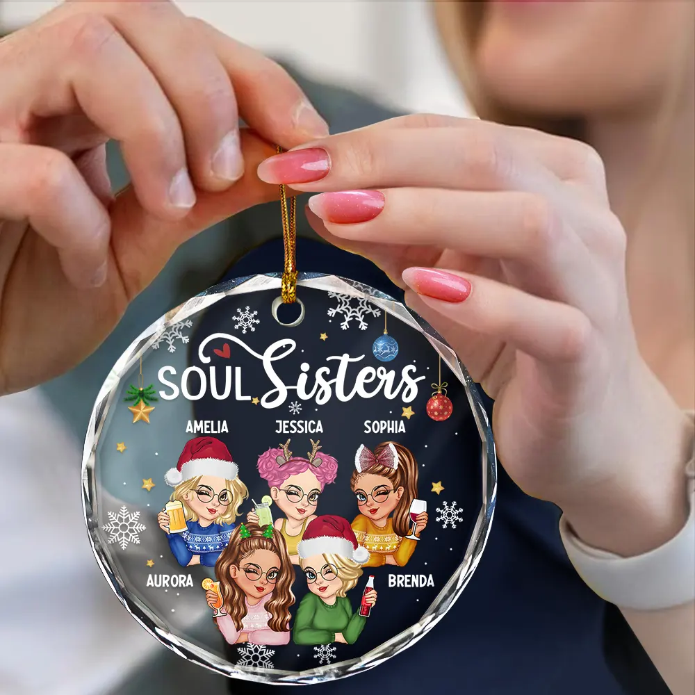 Besties Forever Christmas - Personalized Circle Glass Ornament - Image 4