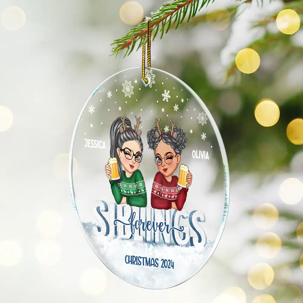 Besties Forever Christmas Sisters - Personalized Circle Acrylic Ornament - Image 2