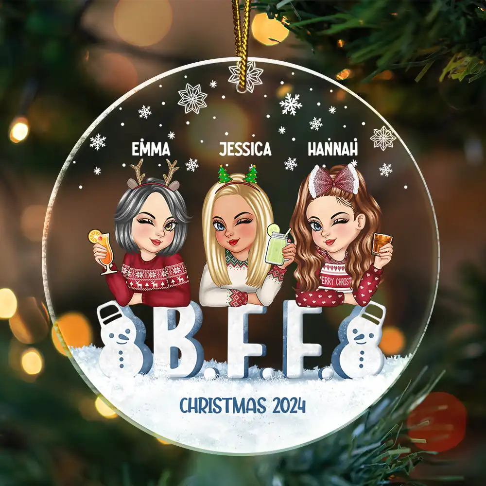 Besties Forever Christmas Sisters - Personalized Circle Acrylic Ornament - Image 3