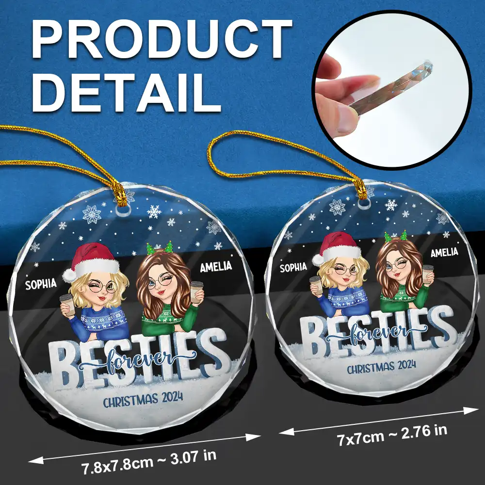 Besties Forever Christmas Sisters - Personalized Circle Glass Ornament - Image 6