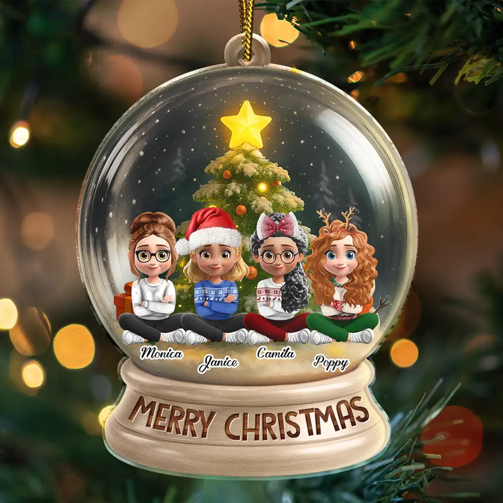 Besties Forever Funny 3D Cartoon Christmas - Personalized Custom Shaped Acrylic Ornament - Image 3