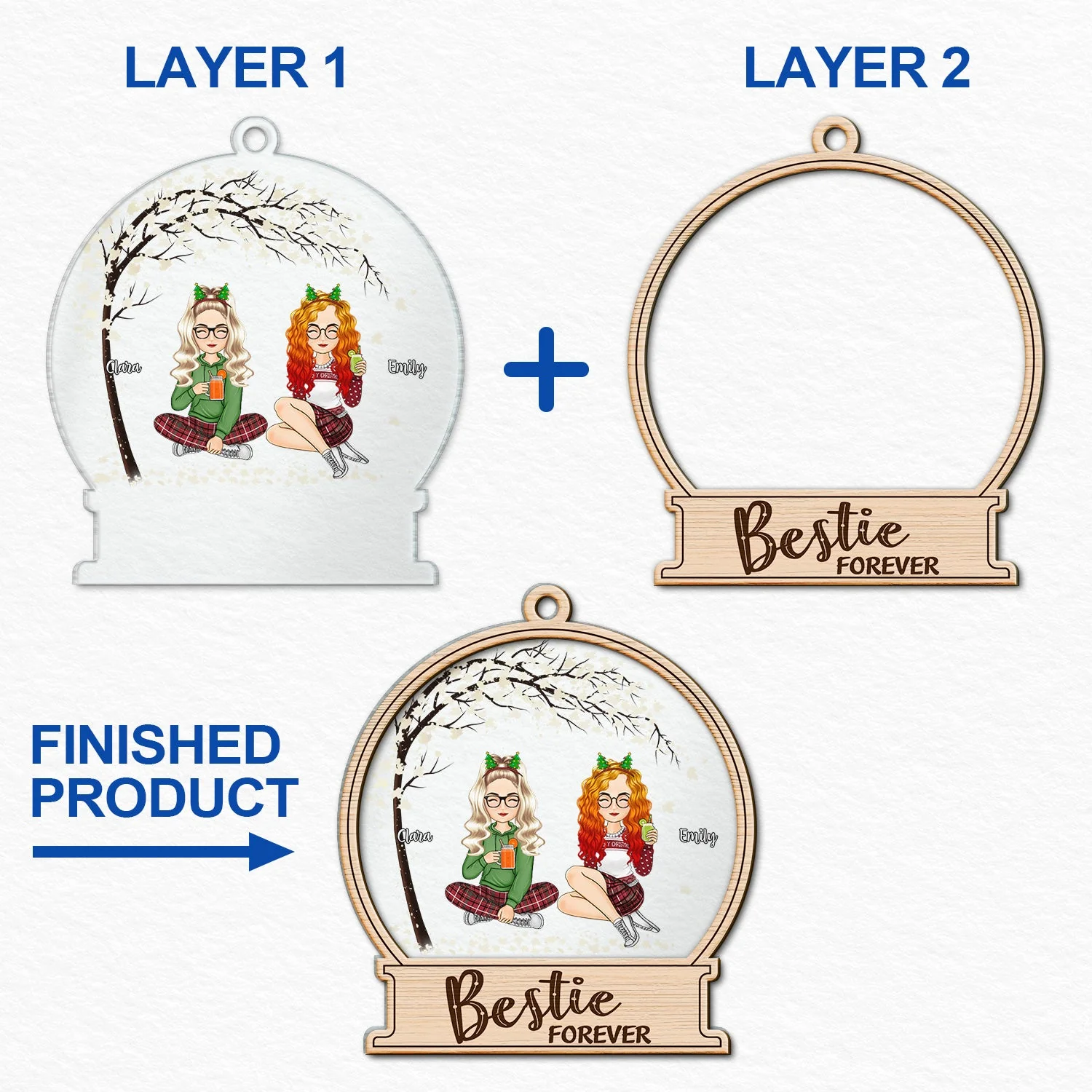 Besties Forever - Gift For Besties - Personalized 2-Layered Mix Ornament - Image 6
