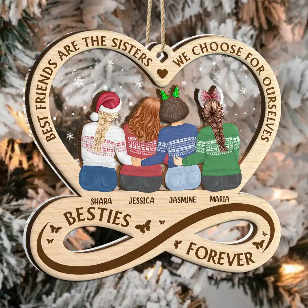 Besties Forever Not Sisters By Blood But Sisters By Heart - Personalized 2-Layered Mix Ornament - Image 3