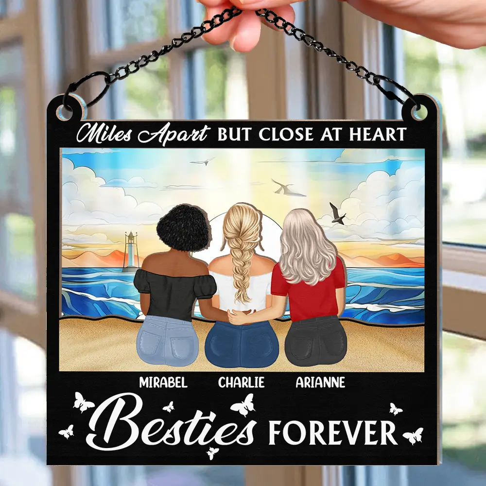 Besties Forever Not Sisters By Blood But Sisters By Heart - Personalized Window Hanging Suncatcher Ornament - Image 2