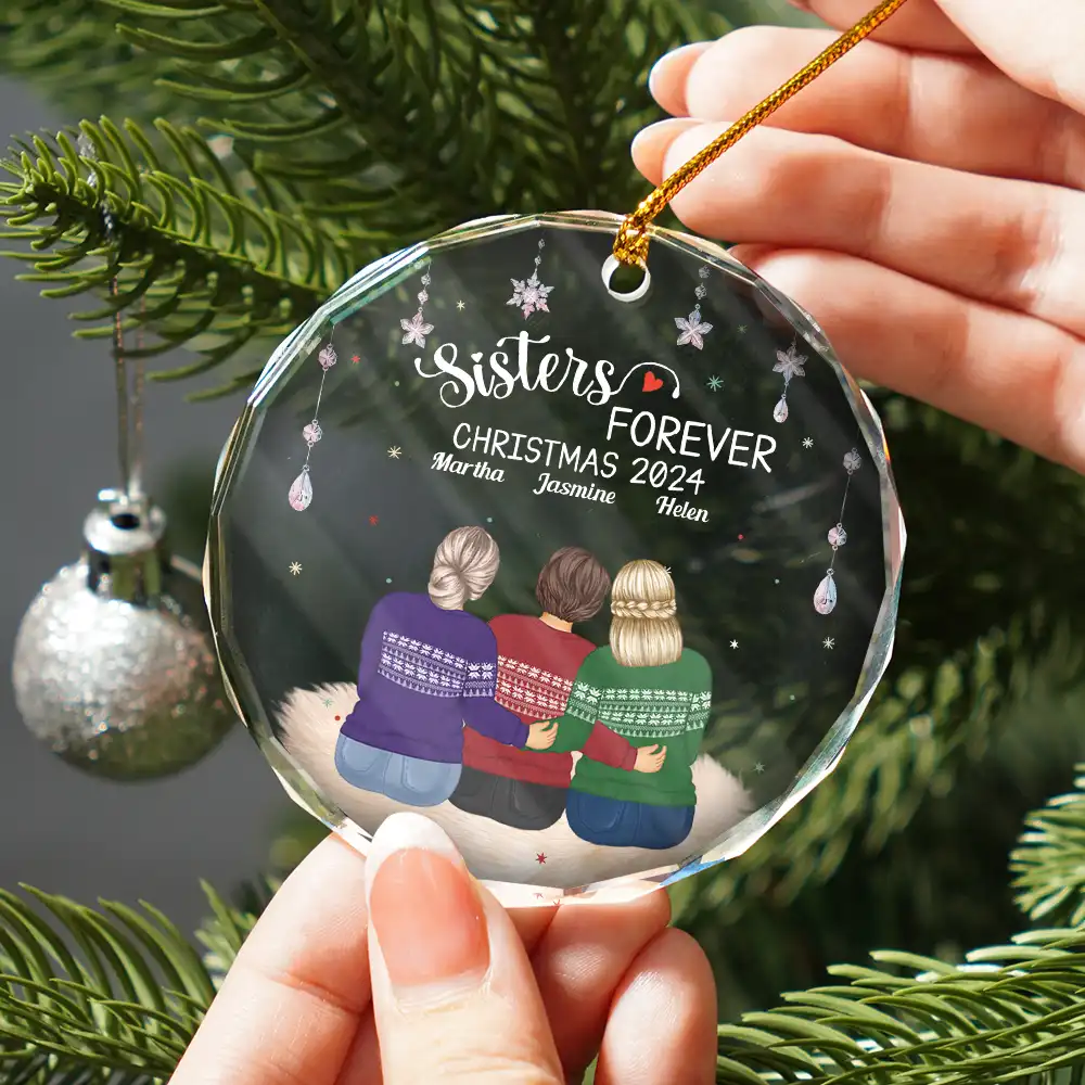 Besties Forever Old Friends - Personalized Circle Glass Ornament - Image 3