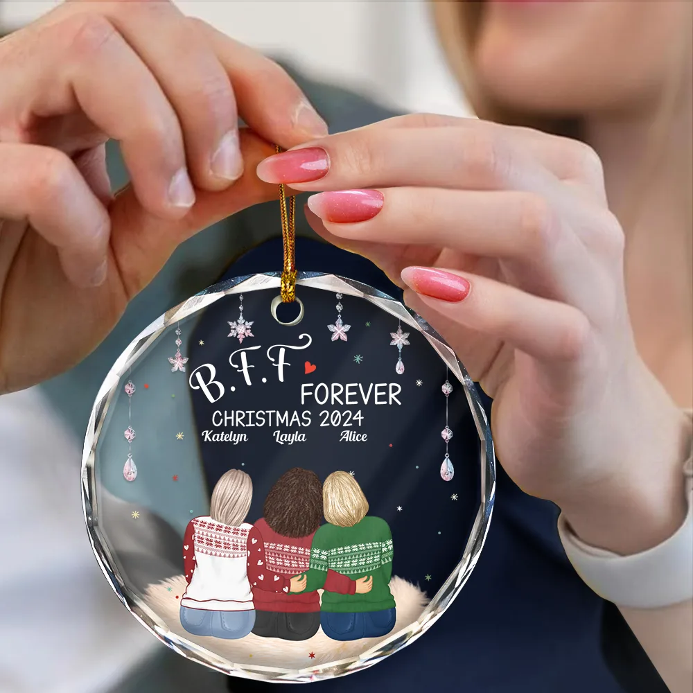 Besties Forever Old Friends - Personalized Circle Glass Ornament - Image 5