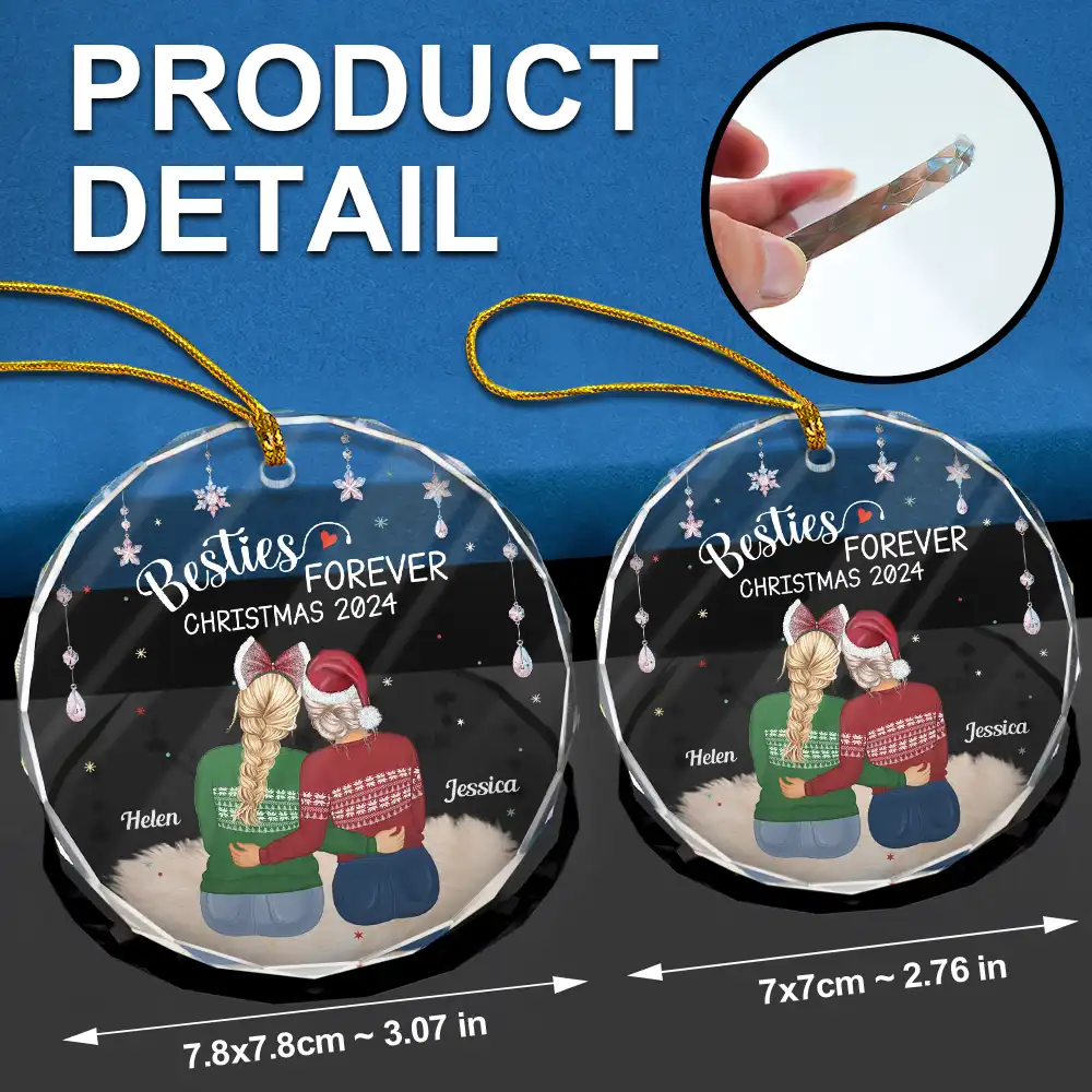 Besties Forever Old Friends - Personalized Circle Glass Ornament - Image 6