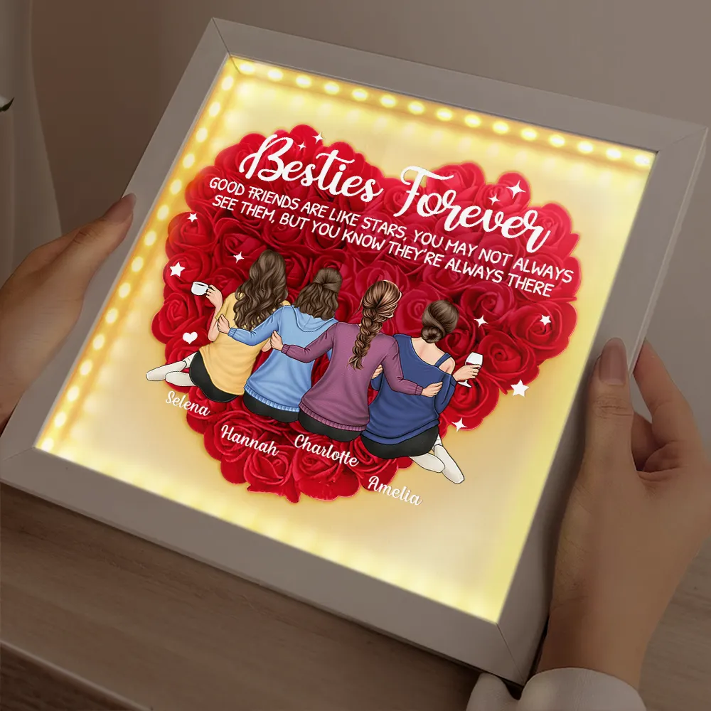 Besties Forever Our Friendship Is Endless - Personalized LED Light Flower Shadow Box - Image 2