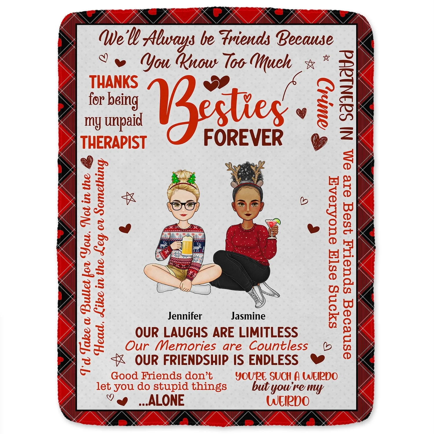 Besties Forever Partners In Crime - Birthday, Loving Gift For Best Friends, Colleagues, Sibling, Family - Personalized Fleece Blanket - Image 2