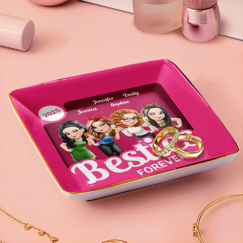 Besties Forever Pink Action Figure 3D Effect - Personalized Ring Dish - Image 3