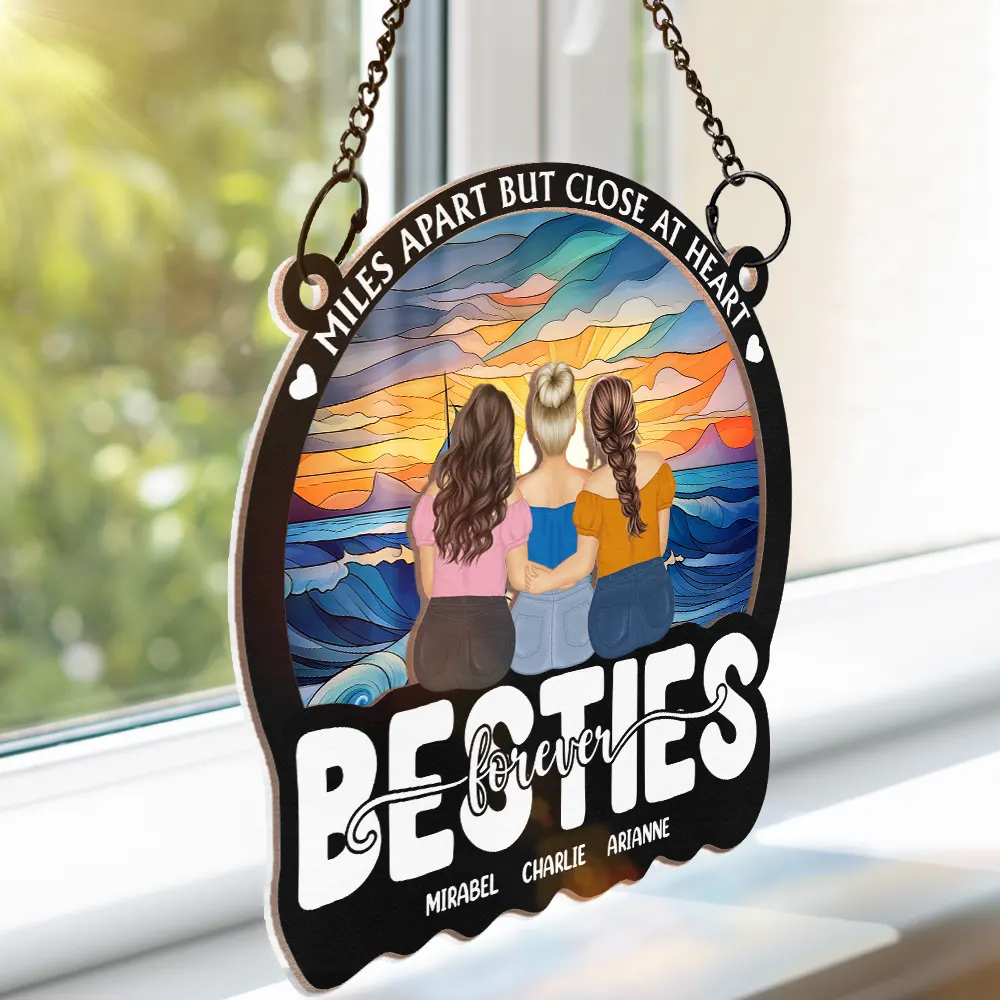 Besties Forever Sisters By Heart - Personalized Window Hanging Suncatcher Ornament - Image 3