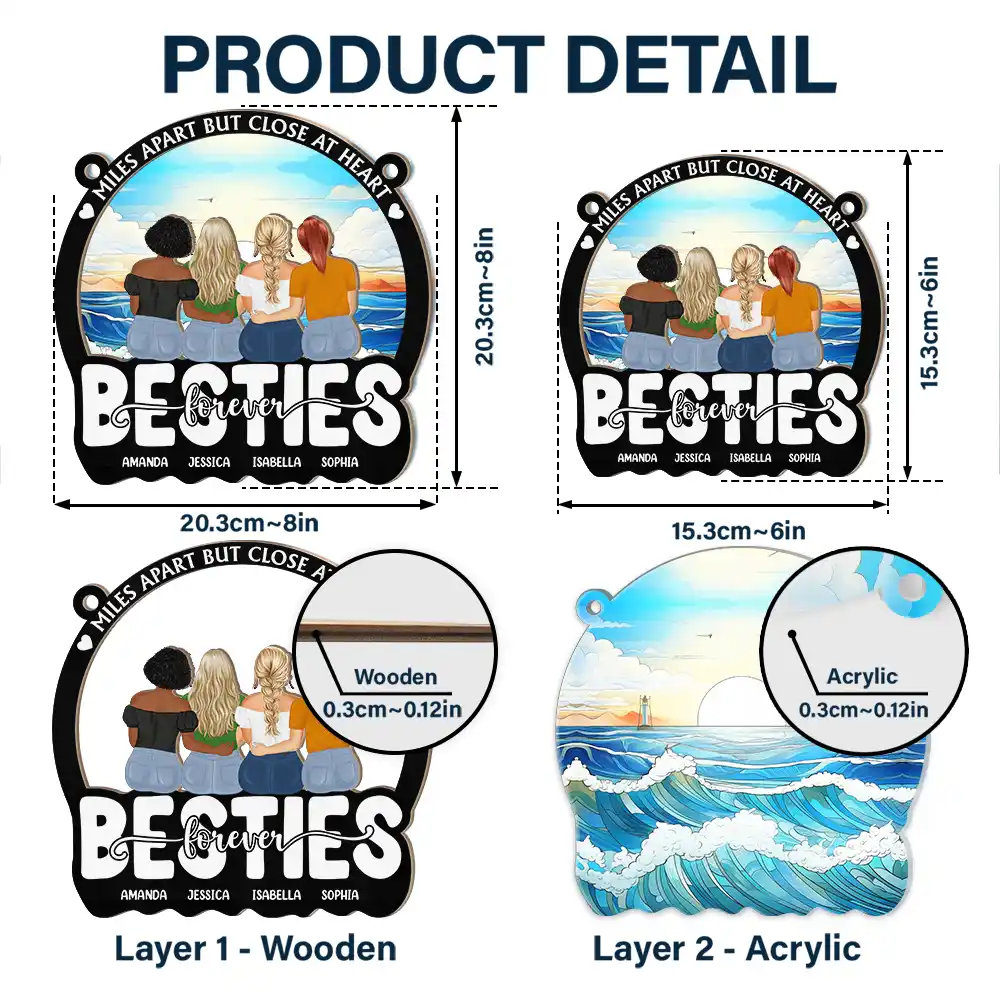 Besties Forever Sisters By Heart - Personalized Window Hanging Suncatcher Ornament - Image 5