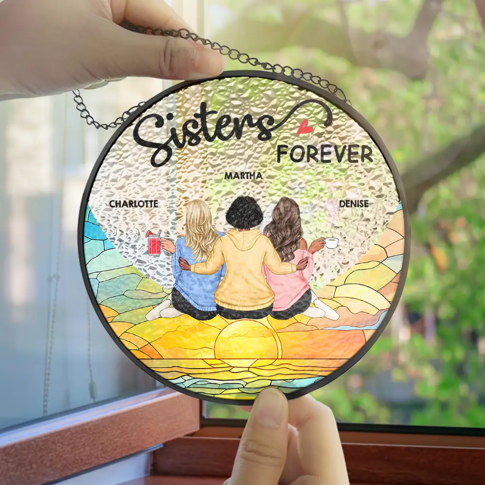 Besties Forever Sisters - Personalized Stained Glass Window Hanging Suncatcher - Image 4