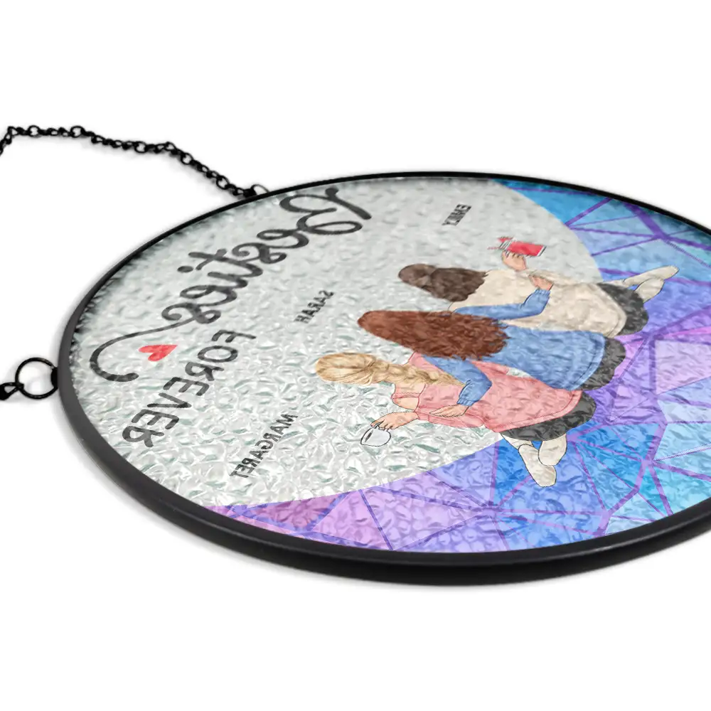 Besties Forever Sisters - Personalized Stained Glass Window Hanging Suncatcher - Image 5
