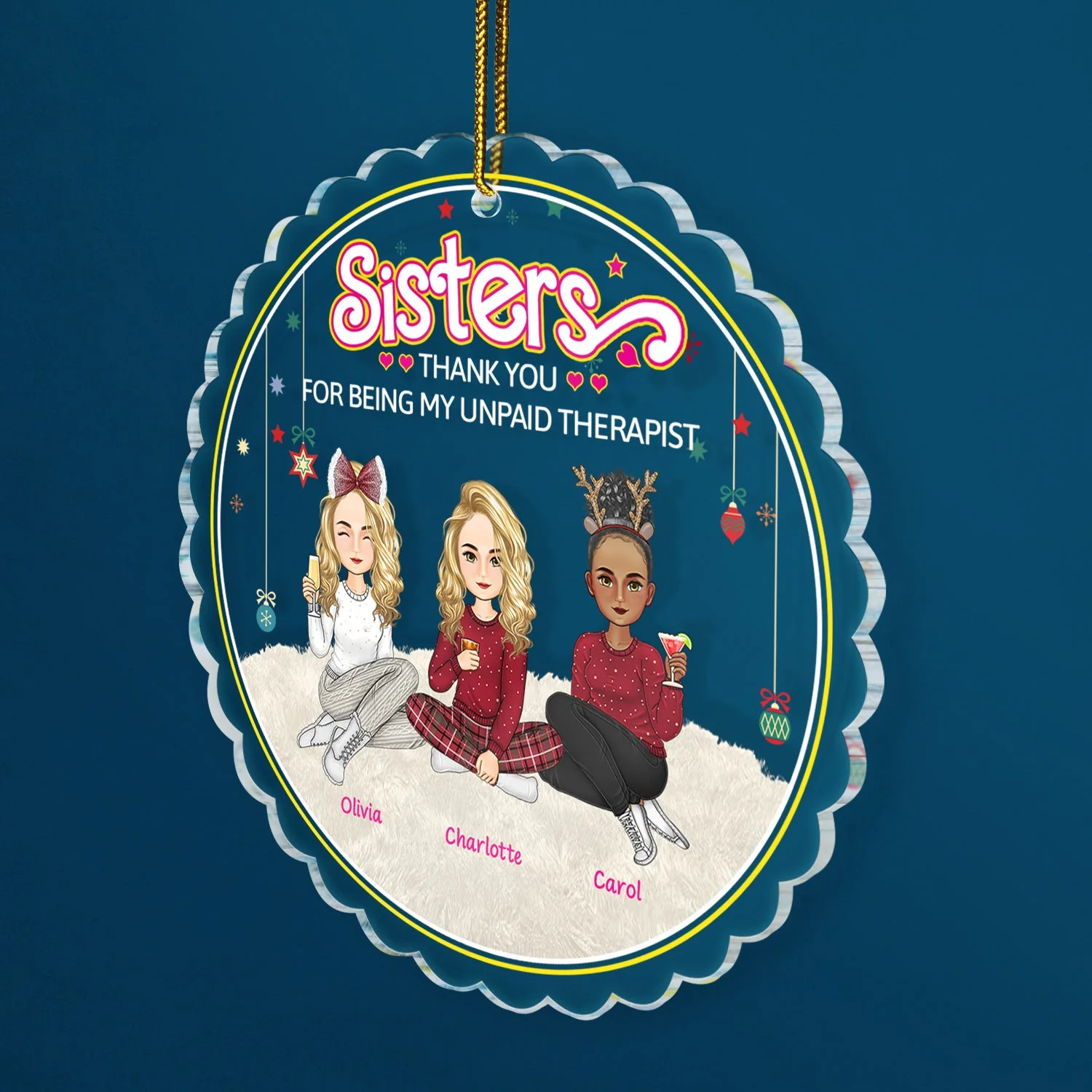 Besties Forever Thank You For Being My Unpaid Therapist - Christmas Gift For Bestie, Colleague, Sibling - Personalized Custom Shaped Acrylic Ornament - Image 2