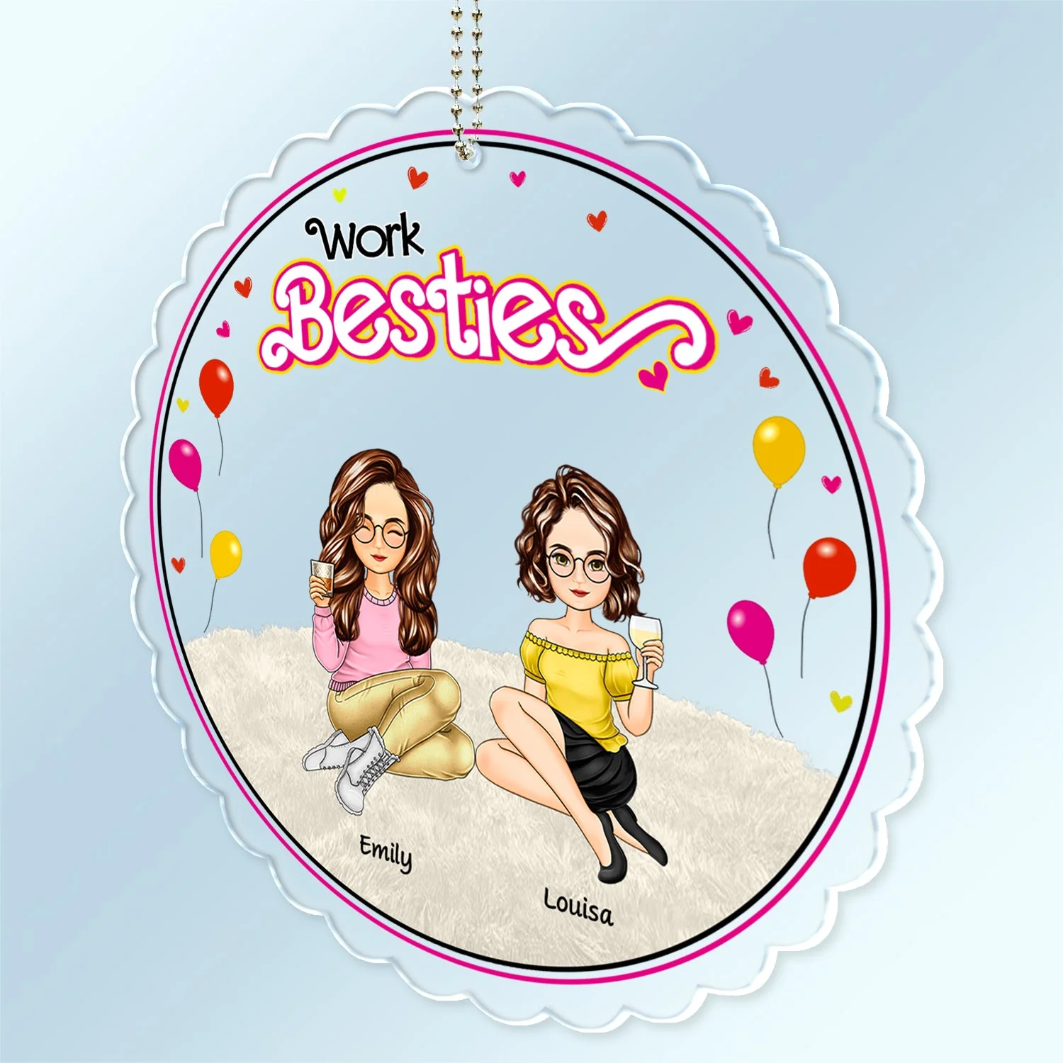 Besties Forever Thank You For Being My Unpaid Therapist - Gift For Bestie, Colleague, Sibling - Personalized Acrylic Car Hanger - Image 2