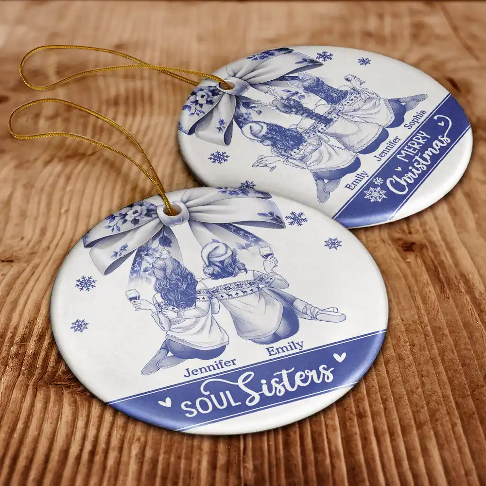 Besties Forever Toile - Personalized Circle Ceramic Ornament - Image 6