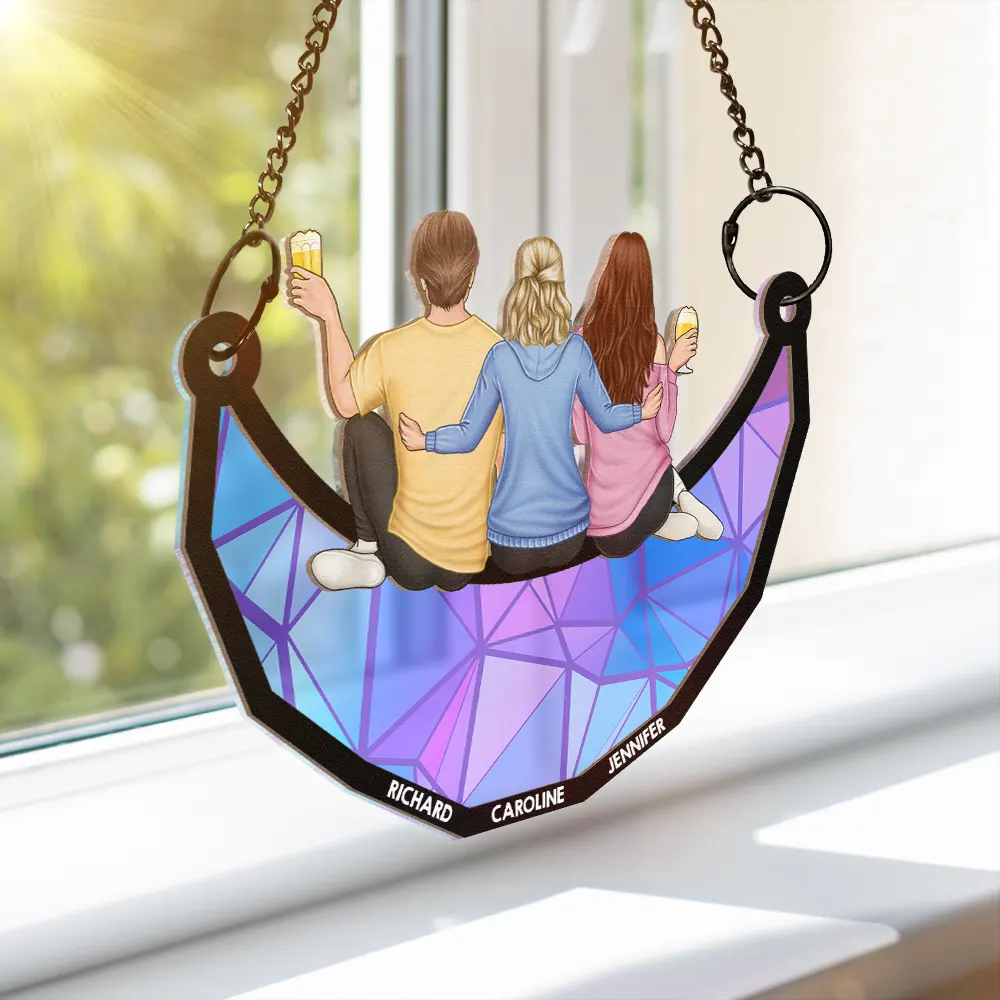 Besties Friends Brothers Sisters Sitting On The Moon - Personalized Window Hanging Suncatcher Ornament - Image 3