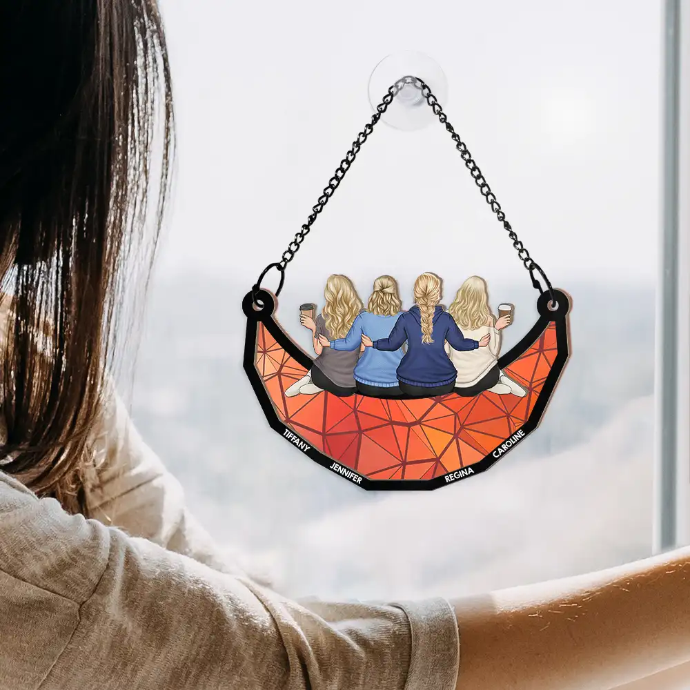 Besties Friends Brothers Sisters Sitting On The Moon - Personalized Window Hanging Suncatcher Ornament - Image 4