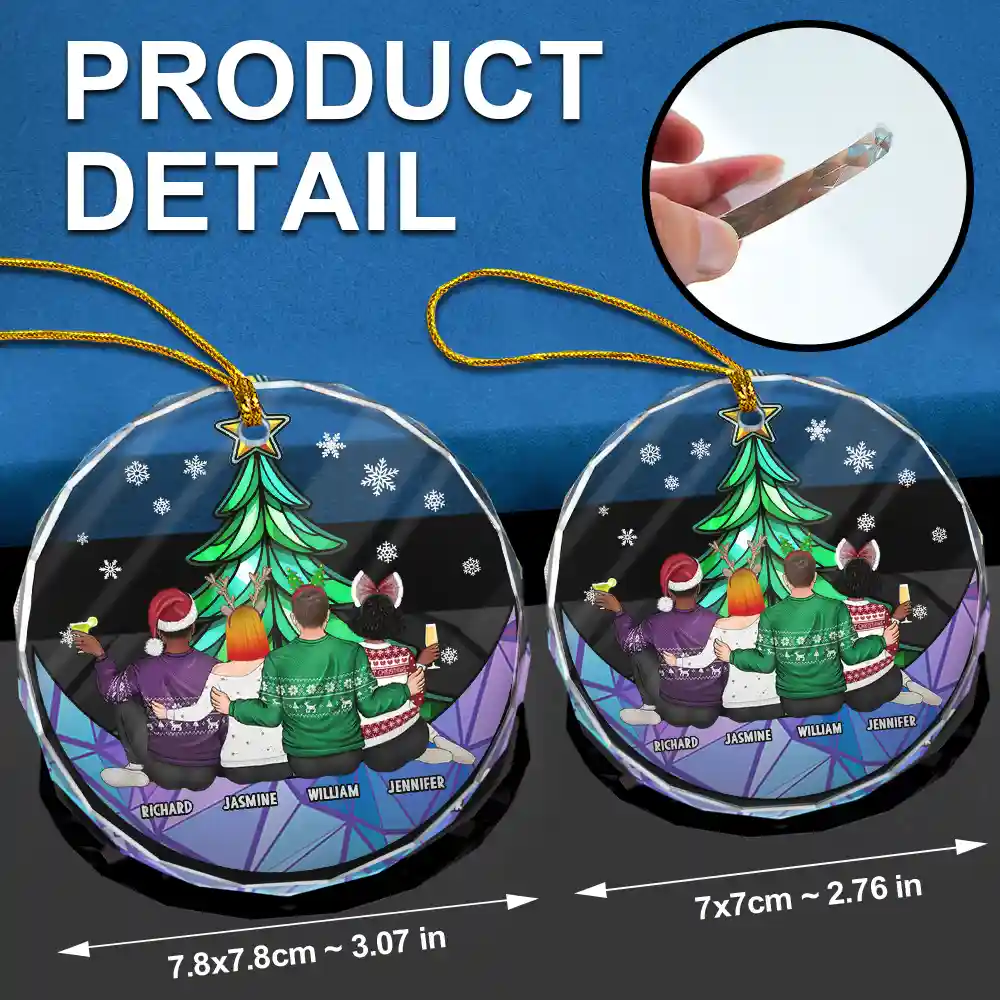 Besties Friends Brothers Sisters Sitting Together - Personalized Circle Glass Ornament - Image 6