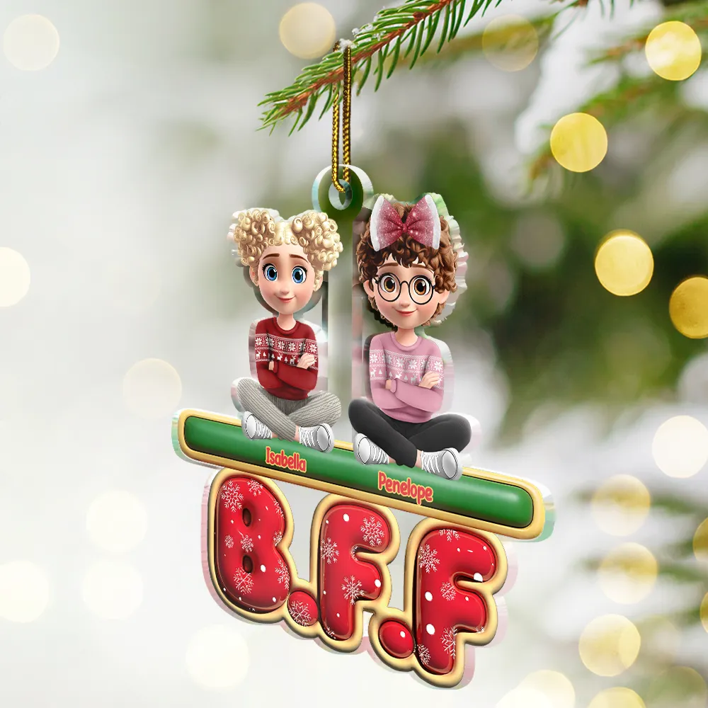 Besties Friends Siblings Forever 3D Effect - Personalized Custom Shaped Acrylic Ornament - Image 2