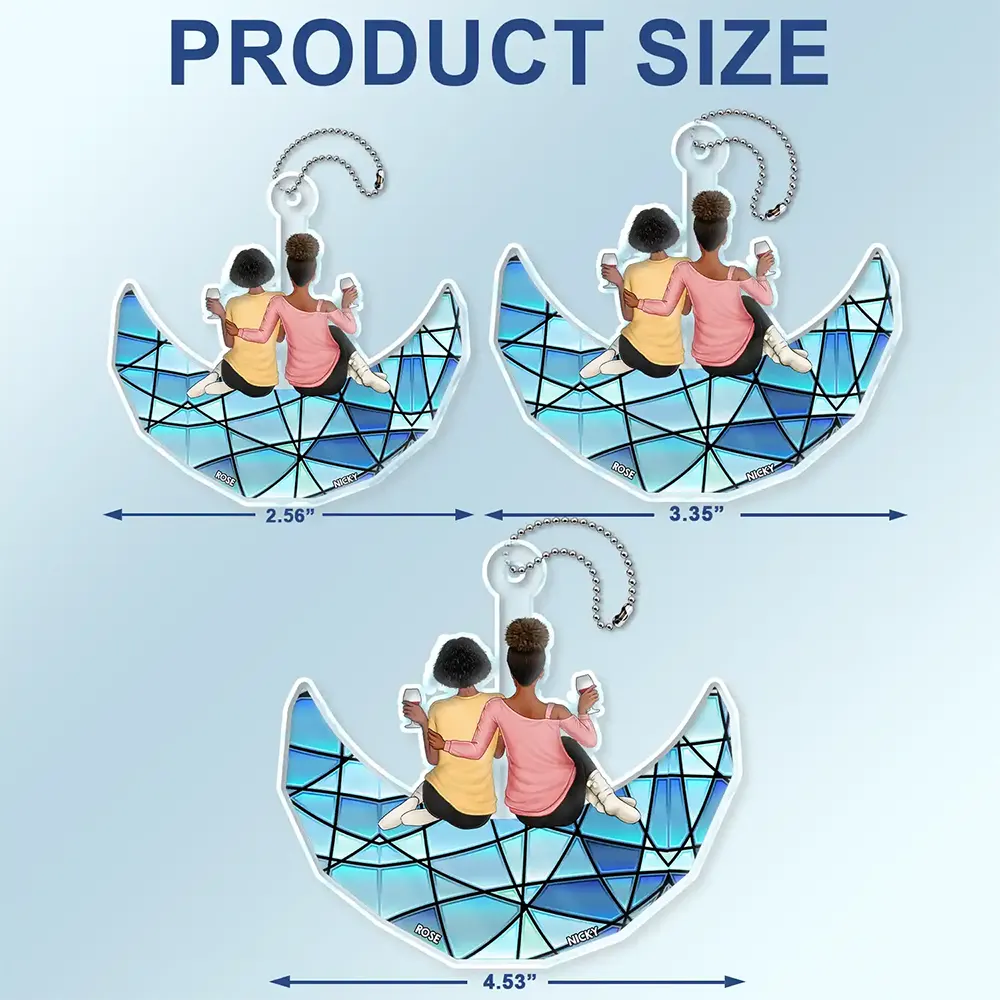 Besties Friends Sisters Sitting On The Moon - Personalized Acrylic Car Hanger - Image 4