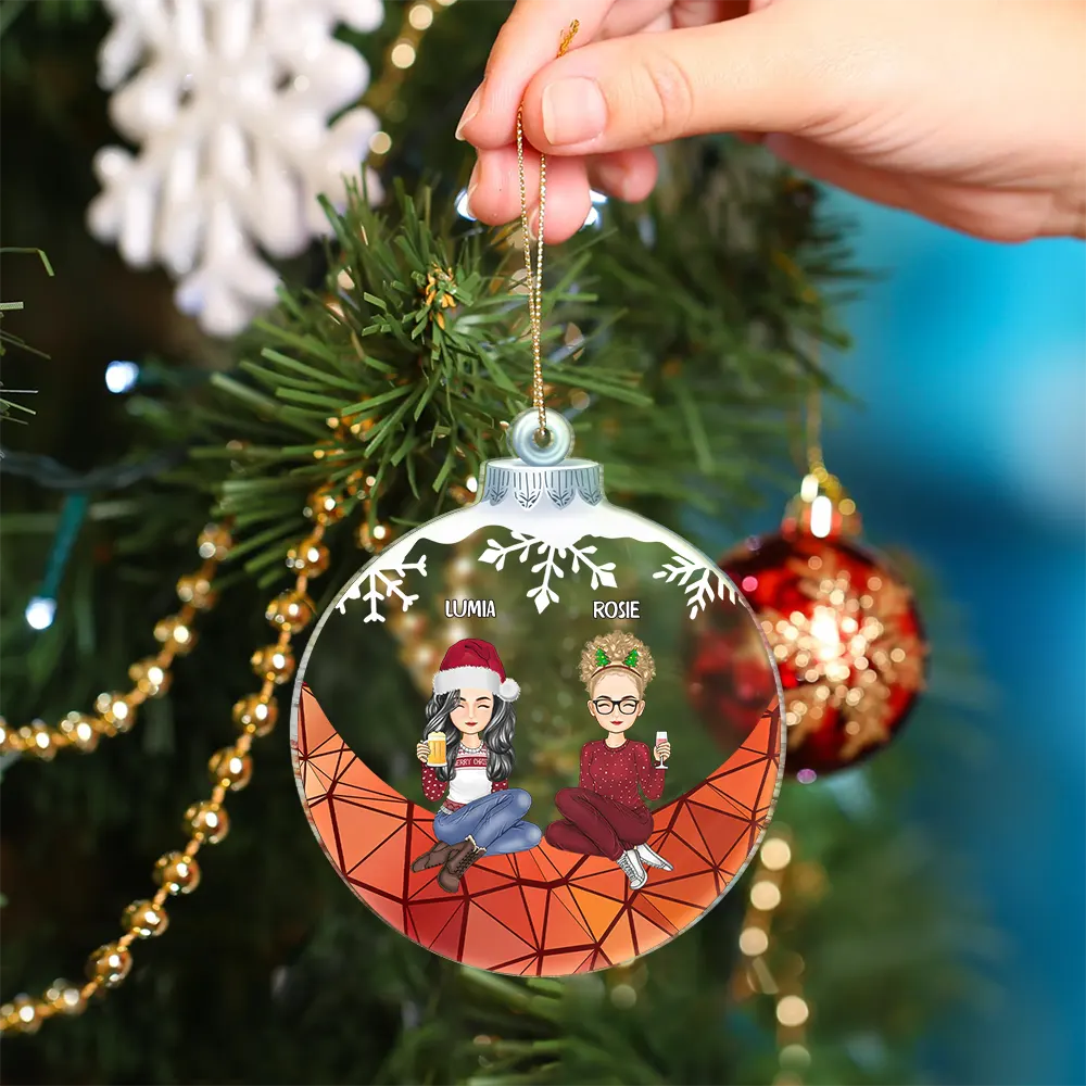 Besties Friends Sisters Sitting Together - Personalized Custom Shaped Acrylic Ornament - Image 4