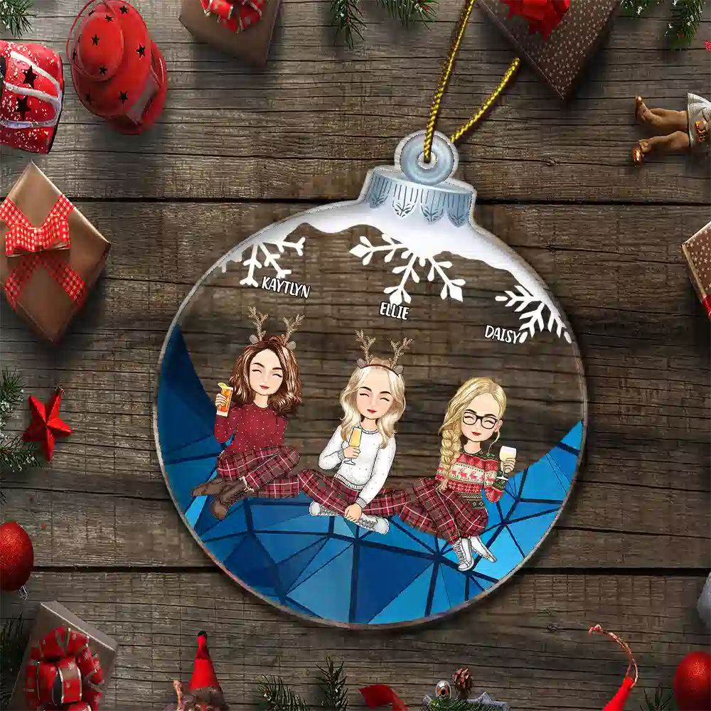 Besties Friends Sisters Sitting Together - Personalized Custom Shaped Acrylic Ornament - Image 5