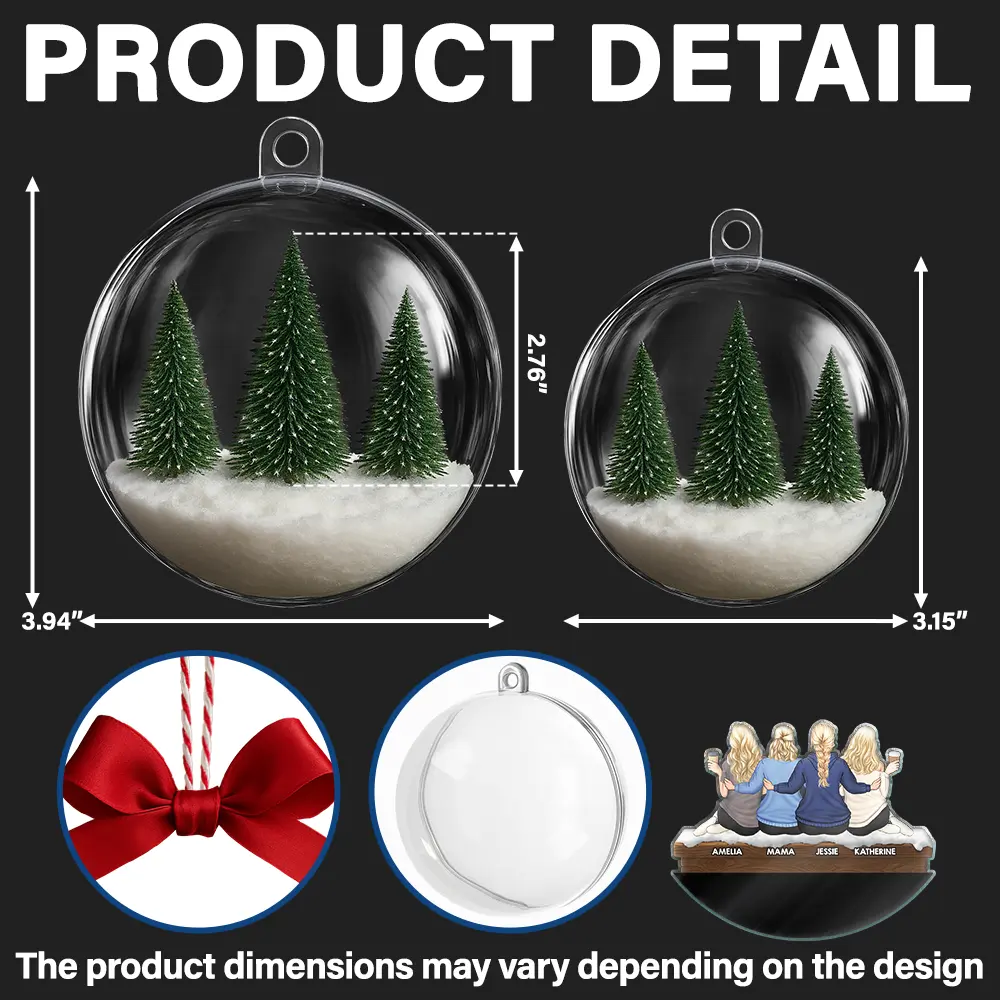 Besties Friends Sisters Together - Personalized 3D Acrylic Ball Ornament - Image 2