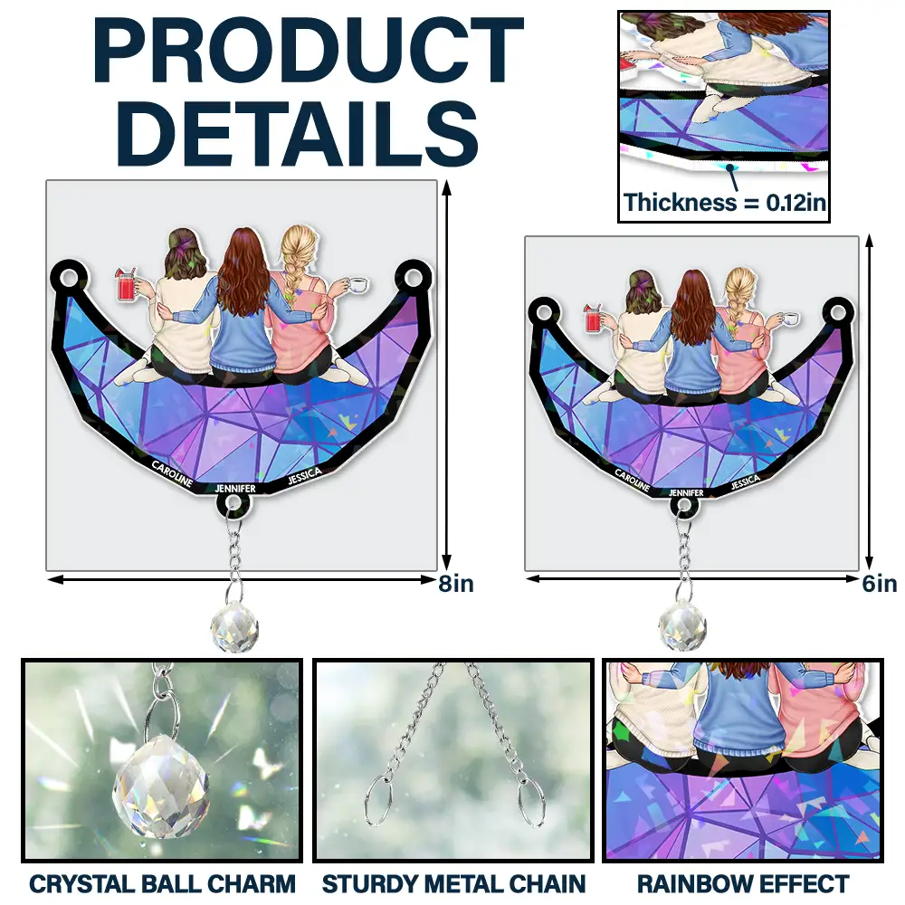 Besties Friends Sitting On The Moon - Personalized Rainbow Suncatcher With Crystal Ball Prism - Image 6