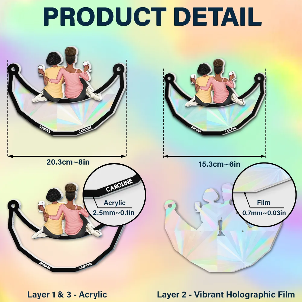 Besties Friends Sitting On The Moon - Personalized Window Hanging Rainbow Suncatcher - Image 6
