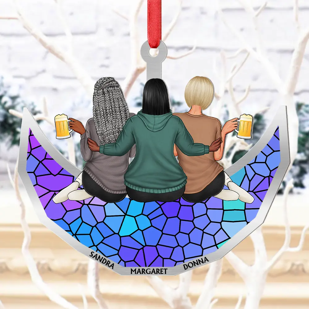 Besties Friends Sitting On The Moon Sister Forever - Personalized Metal Ornament - Image 4