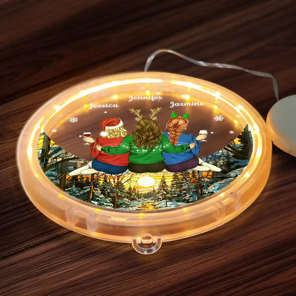 Besties Friends Sitting Together - Personalized LED Pendant Light - Image 5